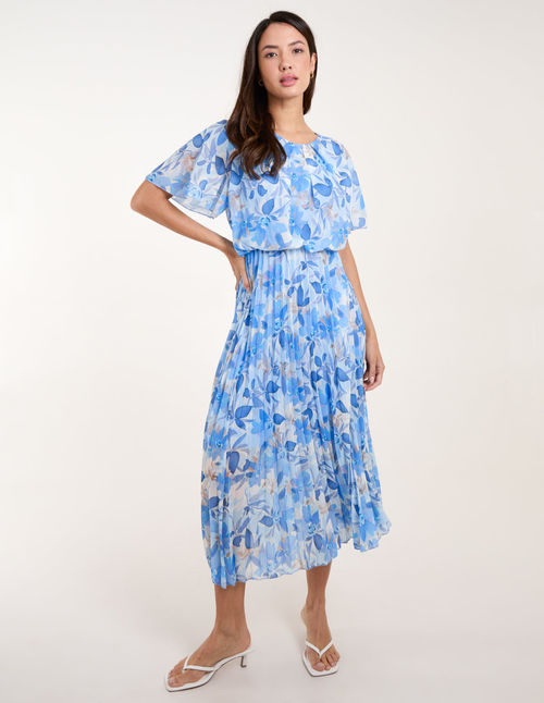 Round Neck Pleated Midi Dress...