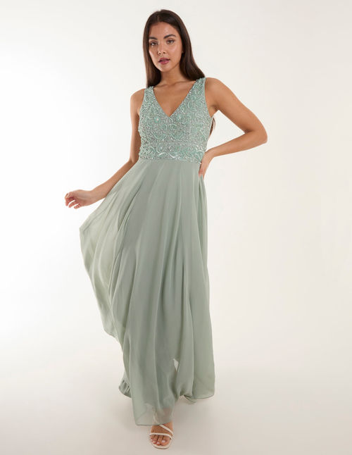 Embellished V-Neck Maxi Dress...