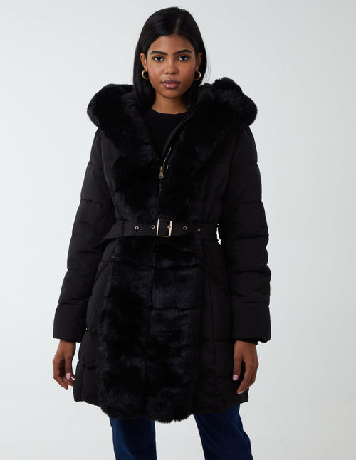 Belted Faux Fur Coat - L /...