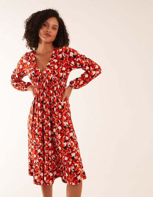 Shirred Bust Wrap Midi Dress