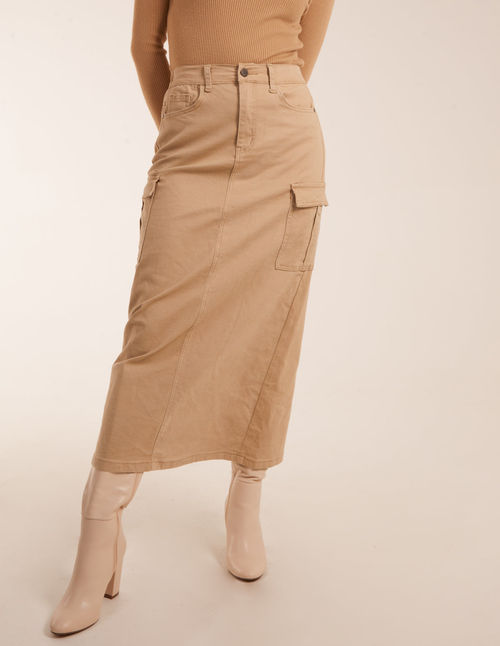 Pocket Midi Skirt - 16 / STONE