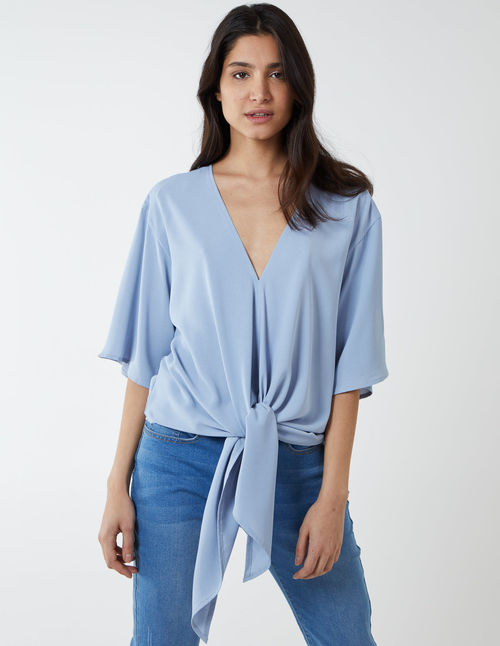 Tie Front Oversized Batwing...