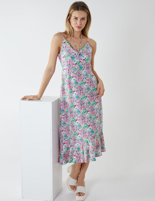 Twist Front Floral Print Midi...