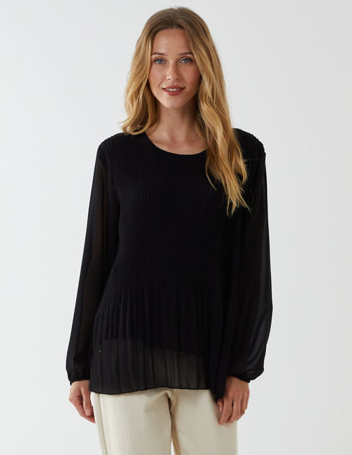 Long Sleeve Pleated Top - ONE...