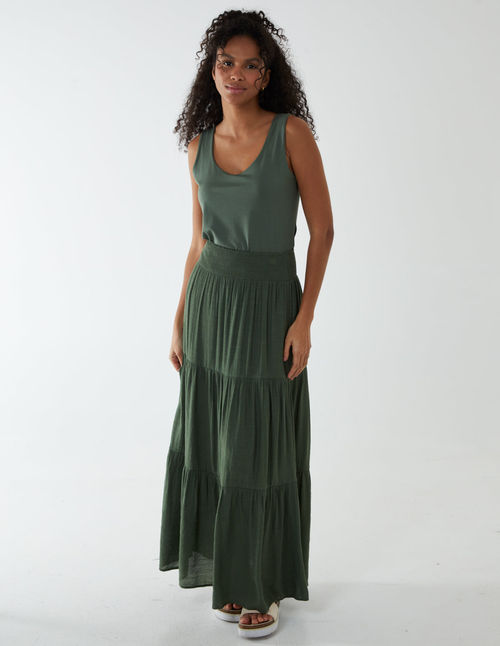 Shirring Waist Tiered Maxi...