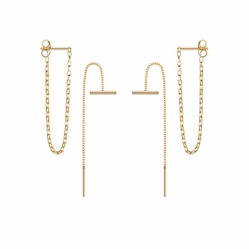 T Bar Box Chain Duo Earring...