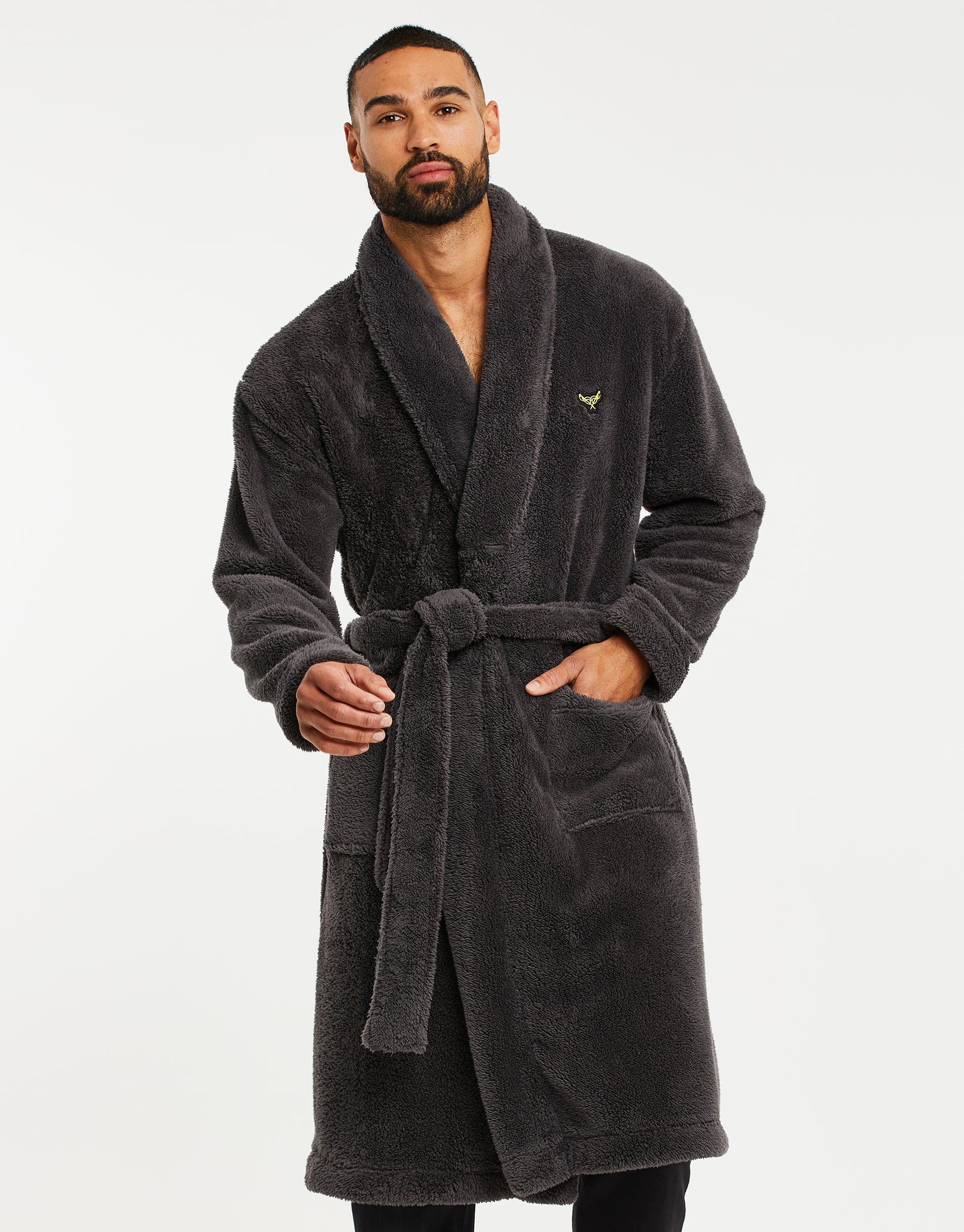 Men s Charcoal Grey Teddy Dressing Gown 28.00 Mirror Online