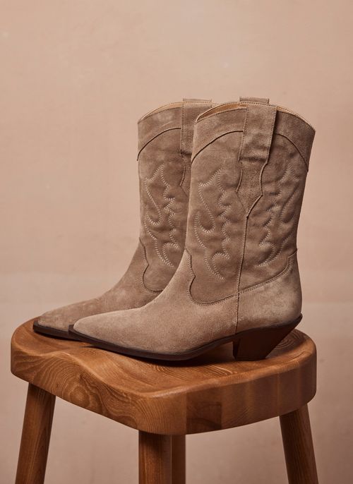 Beige Suede Cowboy Boots