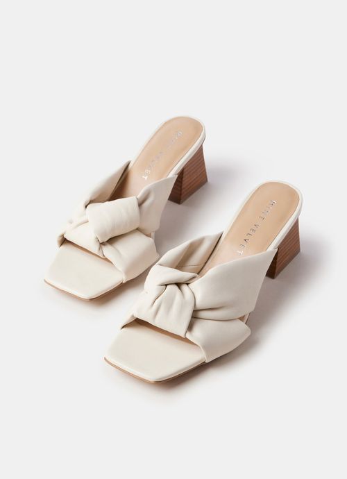 Beige Twisted Leather Mules