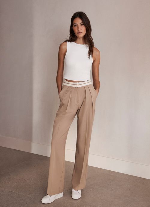 Beige Wide Leg Trousers