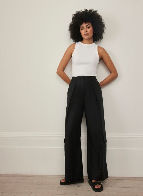 Black Cargo Wide Leg Trousers