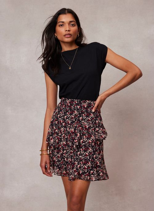Black Floral Print Mini Skirt
