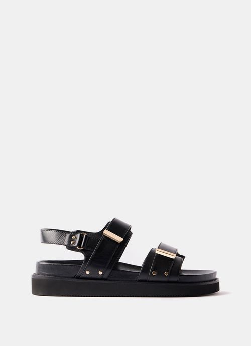 Black Leather Chunky Sandals