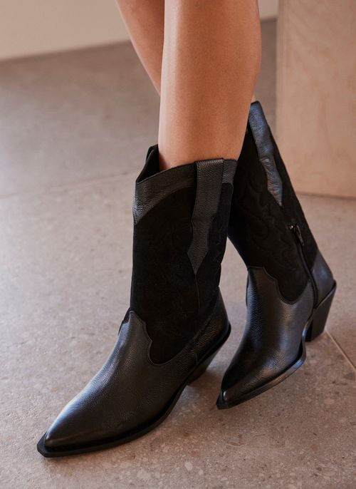 Black Leather Cowboy Boots