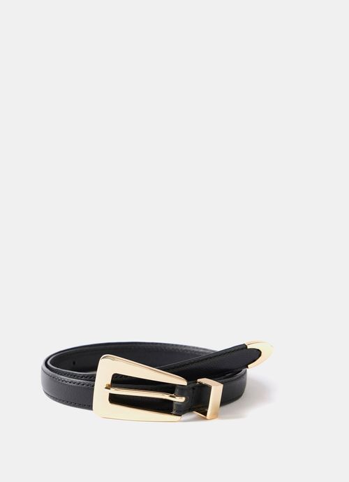 Black Leather Thin Buckle Belt
