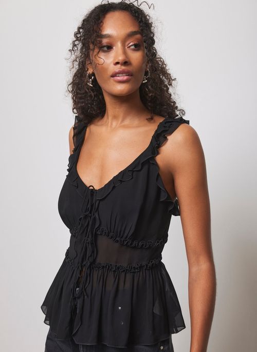 Black Ruffle Cami Top