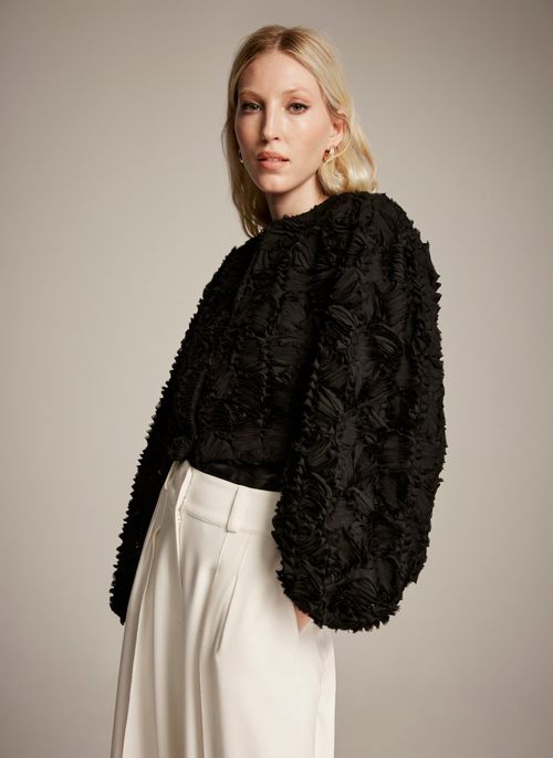 Black Textured Crop Jacket