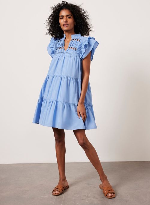 Blue Ruffle Detail Mini Dress