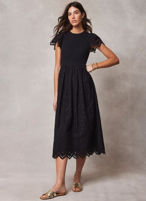 Black Broderie Midi Dress