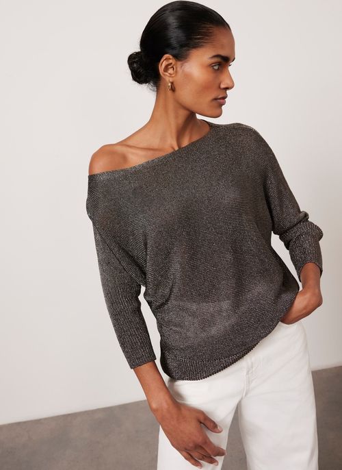 Brown Metallic Batwing Jumper