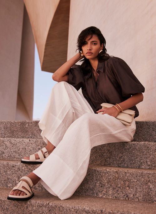 Brown Sheer Cropped Shirt