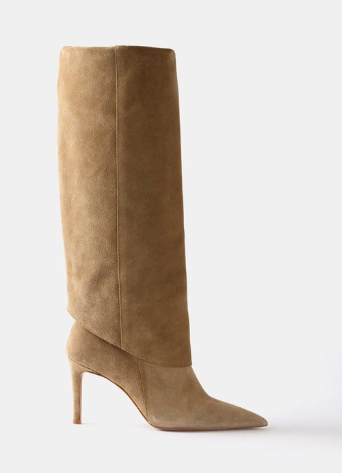 Camel Suede Fold Over Boots