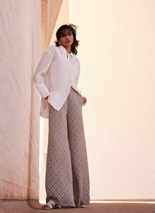 Brown Tile Print Wide Trousers