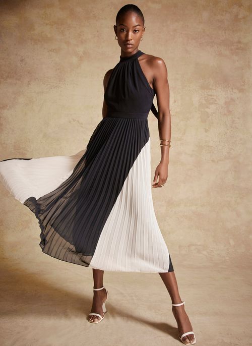 Navy Colour Block Pleat Maxi...