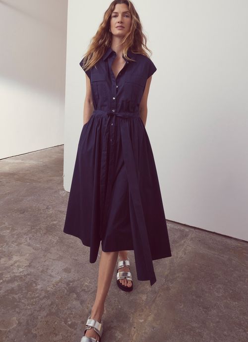 Navy Cotton Wrap Midi Shirt...