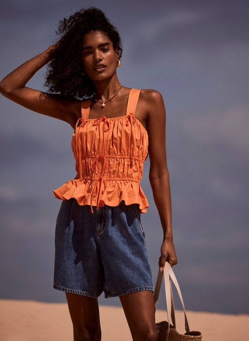 Orange Cotton Ruched Cami Top