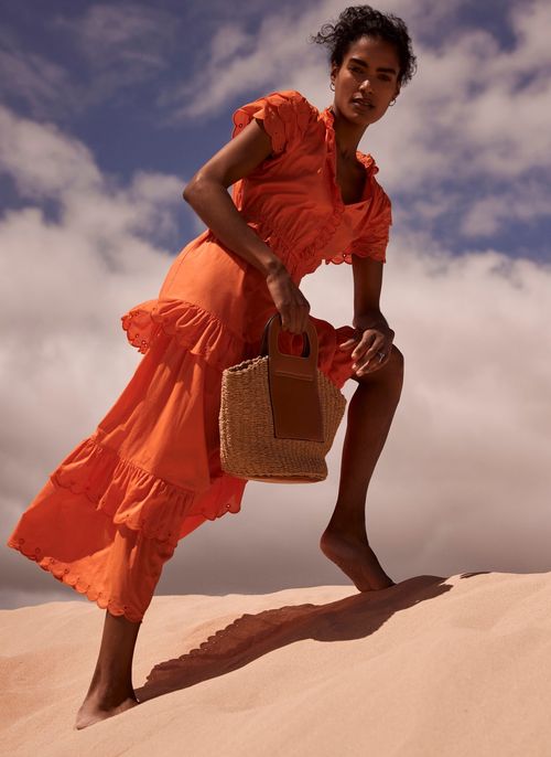 Orange Cotton Tiered Maxi...