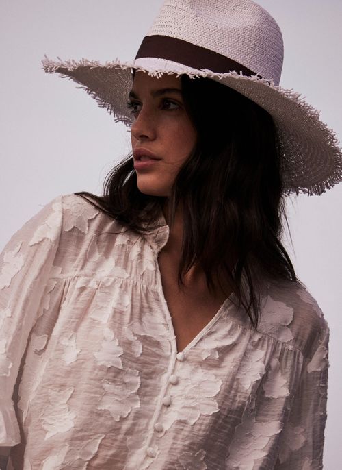 Cream Frayed Straw Hat