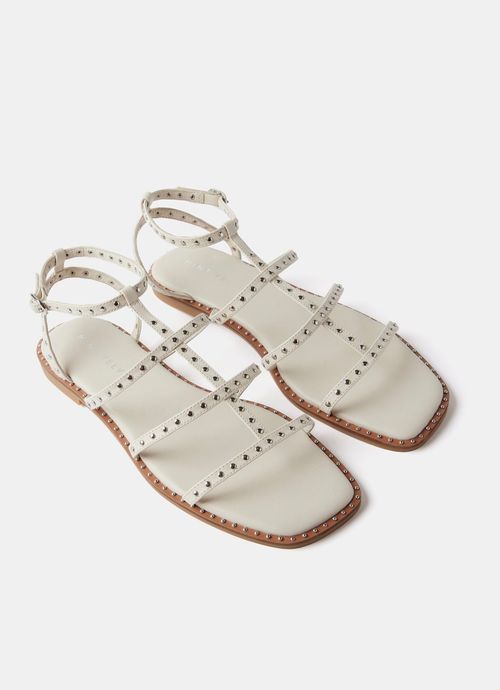 Cream Leather Studded Sandals