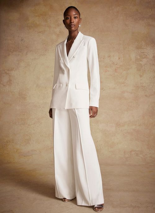 Cream Pleated Wide Trousers