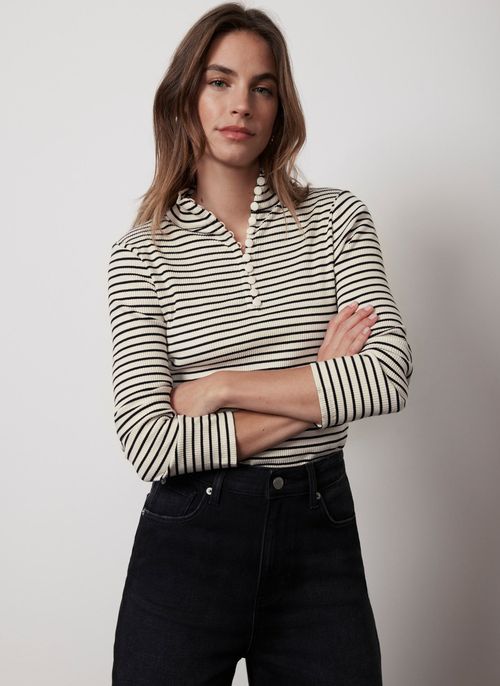 Cream Striped Long Sleeve Top