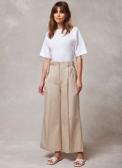 Cream Structured Wide Trousers