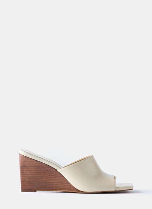 Cream Leather Wooden Wedge...