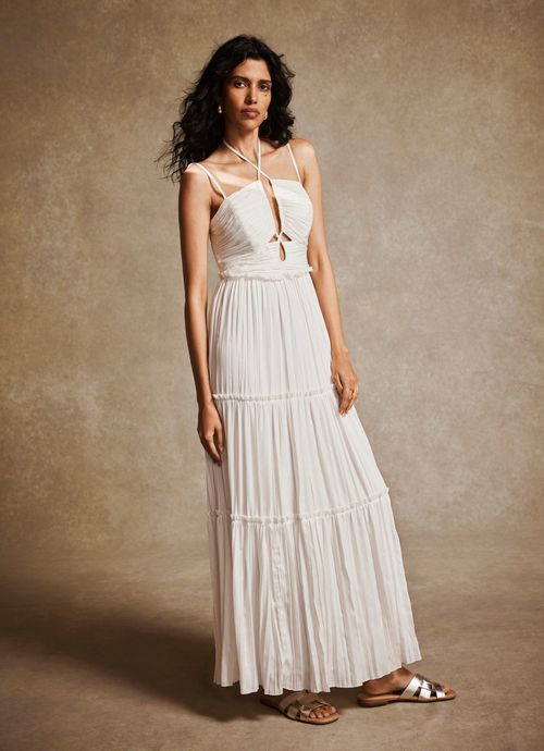 Cream Crinkle Halter Maxi...