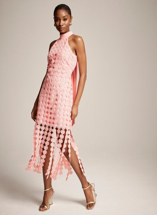 Pink Disc Fringed Midi Dress