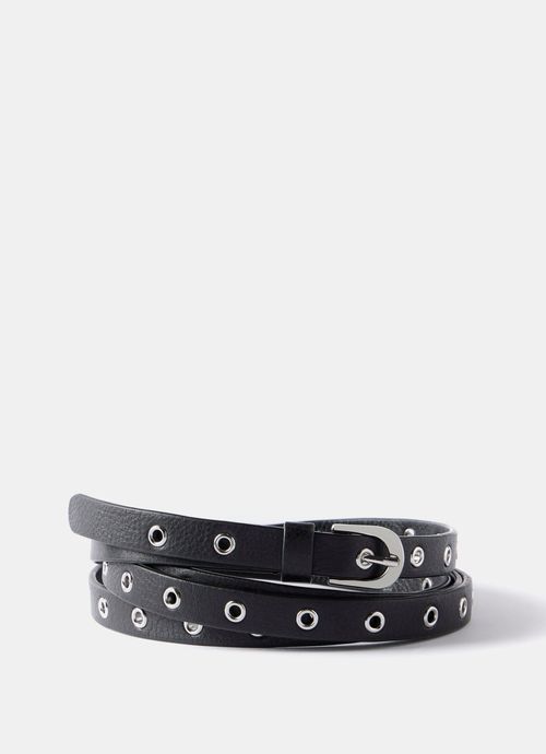 Black Leather Double Wrap Belt