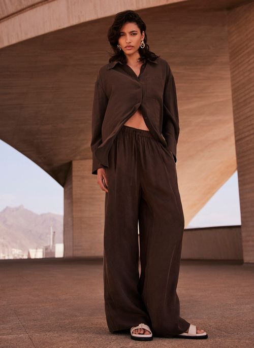 Brown Drawstring Wide Trousers