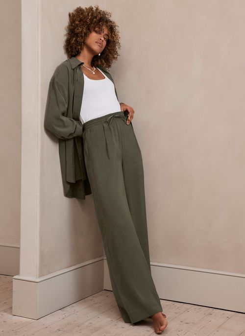 Khaki Drawstring Wide Leg...