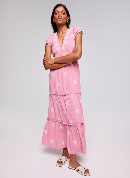 Pink Floral Embroidered Maxi...