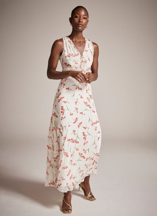 Cream Floral Print Maxi Dress