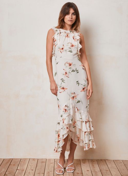 Neutral Floral Print Midi...