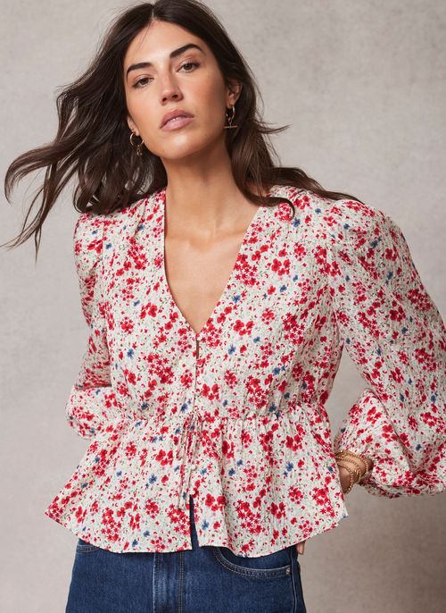 White Floral Print Blouse