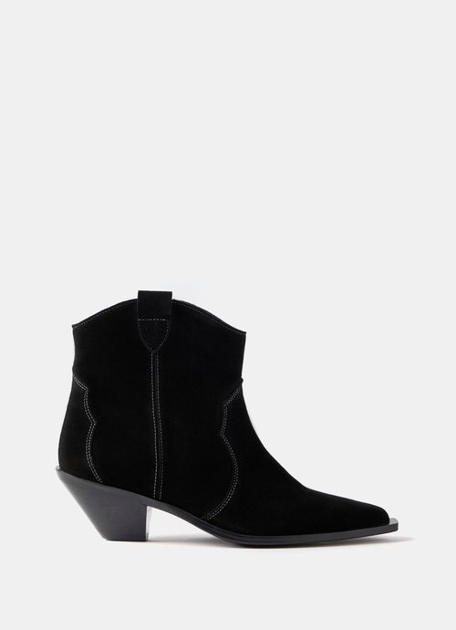 Black Suede Stitch Ankle Boots
