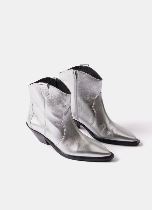 Silver Leather Ankle Boots