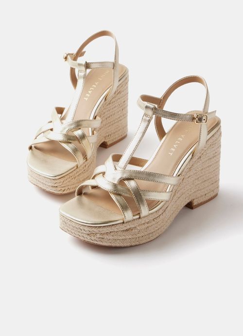 Gold Leather Espadrille Wedges