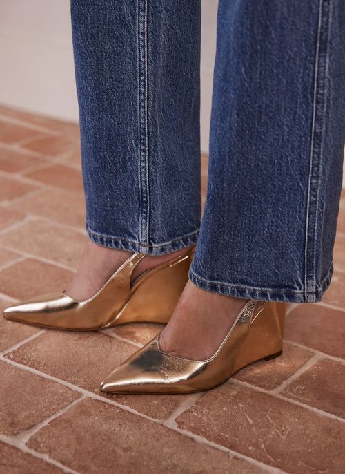 Gold Leather Wedge Heels